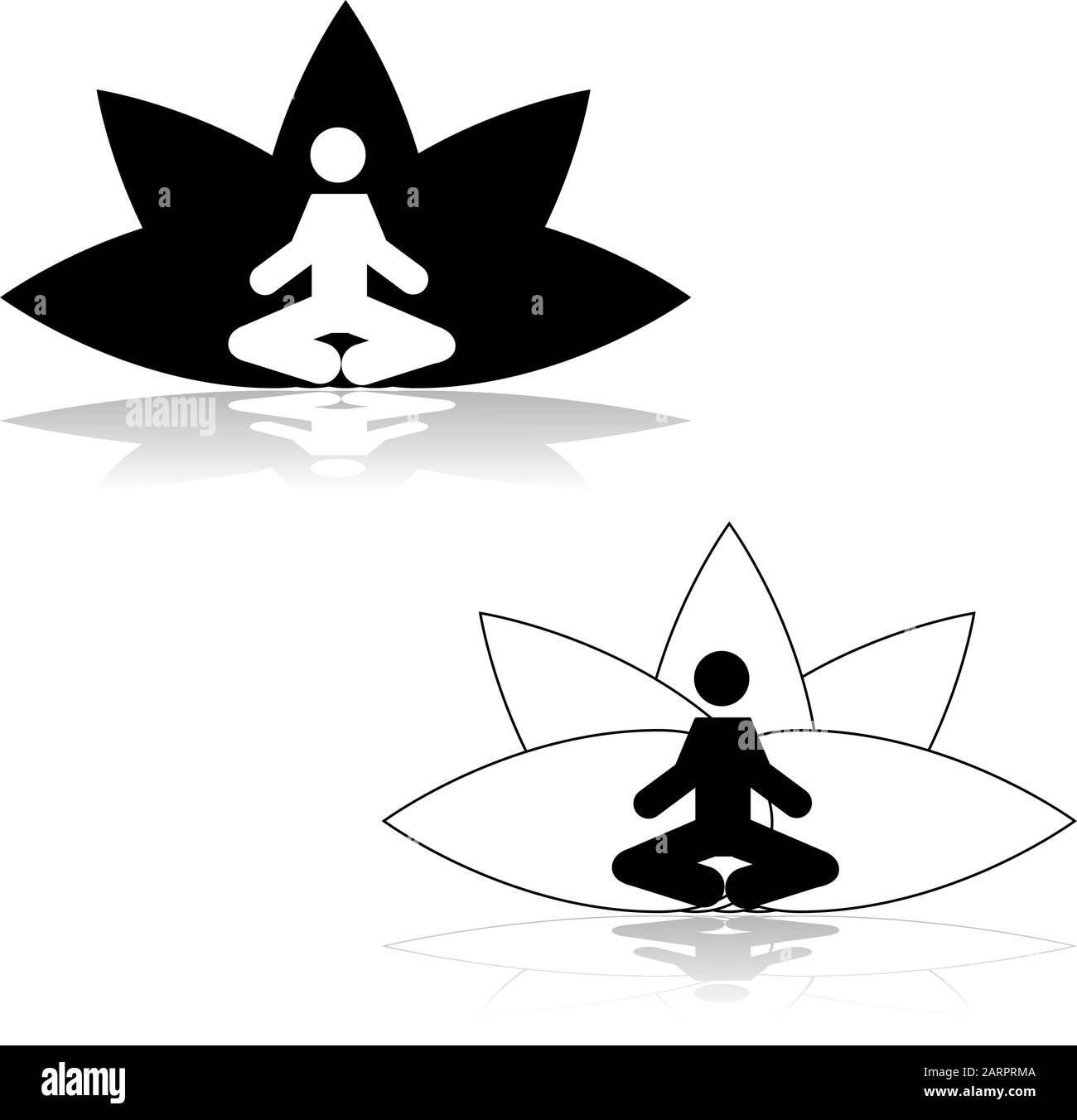 Icon illustration showing a man meditating in a lotus position in front ...
