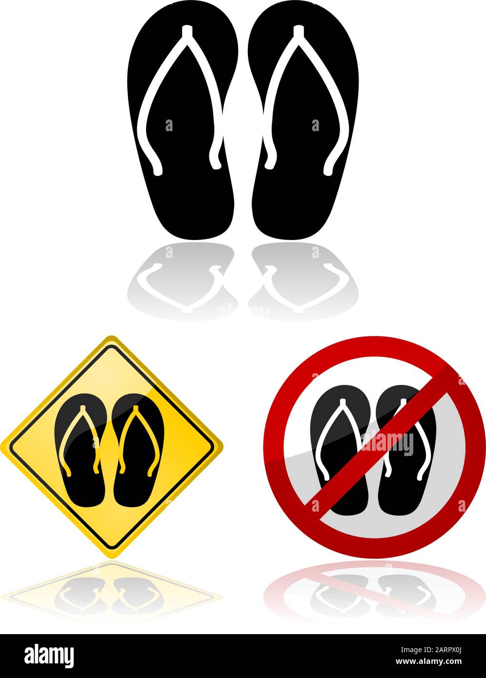 Icon illustration showing a pair of sandals, or flip flops, and related  traffic signs allowing or prohibiting their use Stock Vector Image & Art -  Alamy