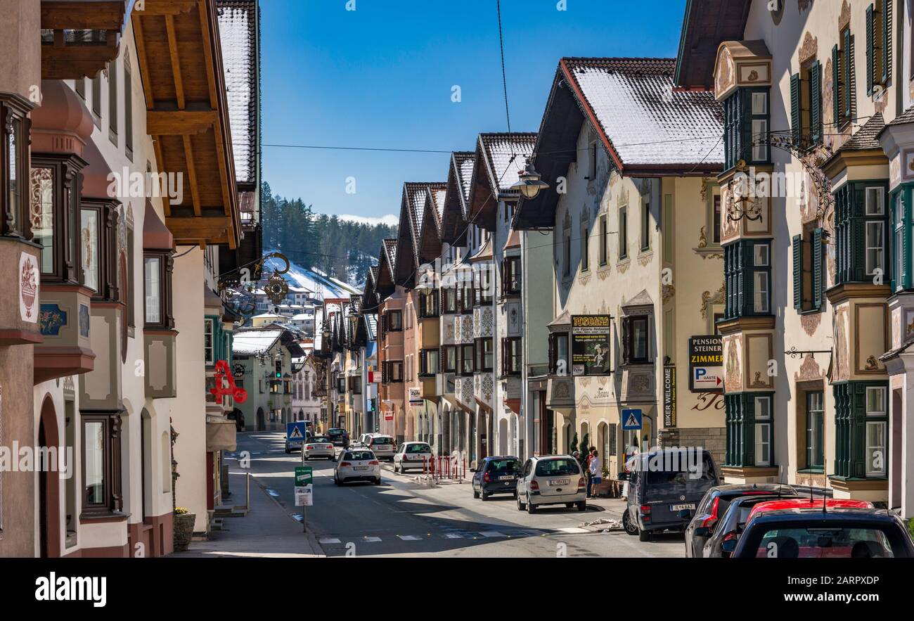 Brenner Strasse in Matrei am Brenner, town between Innsbruck and Brenner Pass, Tyrol, Austria Stock Photo