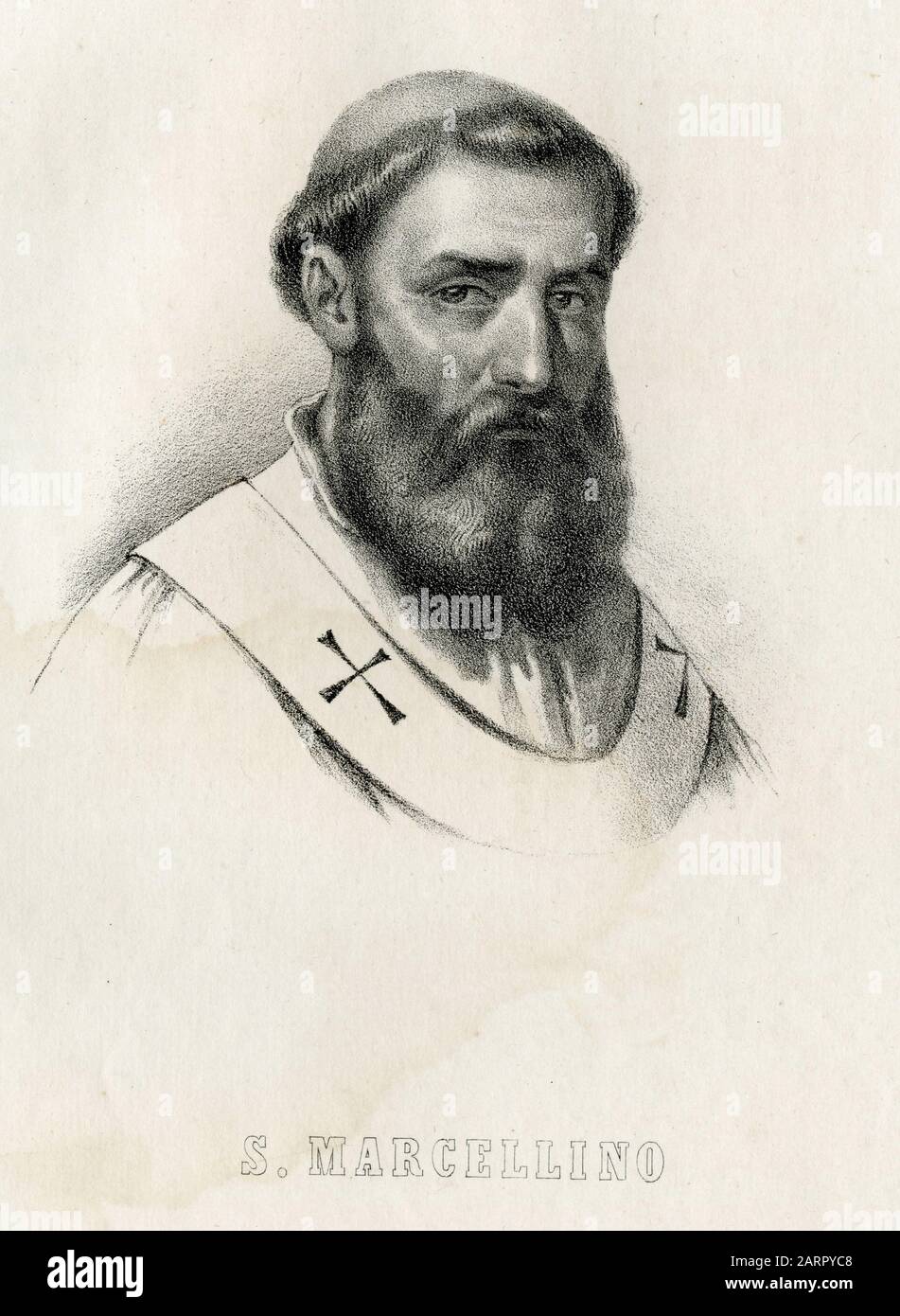 Portrait of Pope Saint Marcellinus, lithograph 1850s Stock Photo Alamy