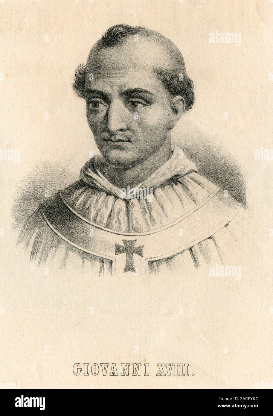 Portrait of Pope John XVIII, lithograph 1850s Stock Photo