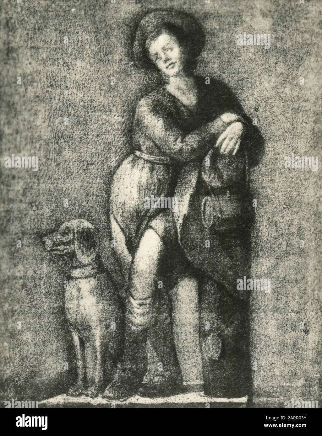 Representation of St Roch and the dog, lithograph 1920s Stock Photo