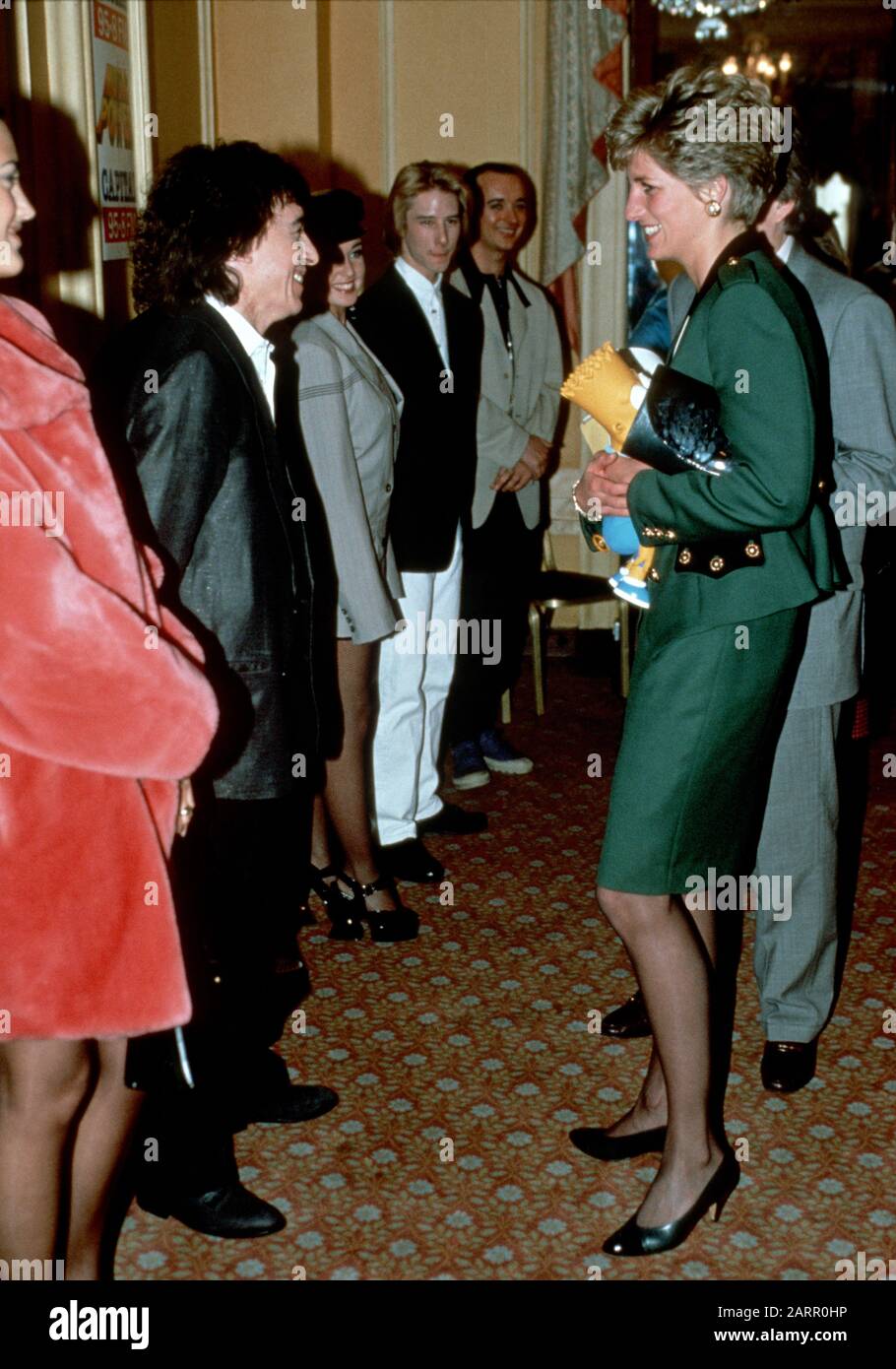 Bill Wyman meets HRH Princess Diana at The Cafe Royal London Britain January 1991 Stock Photo