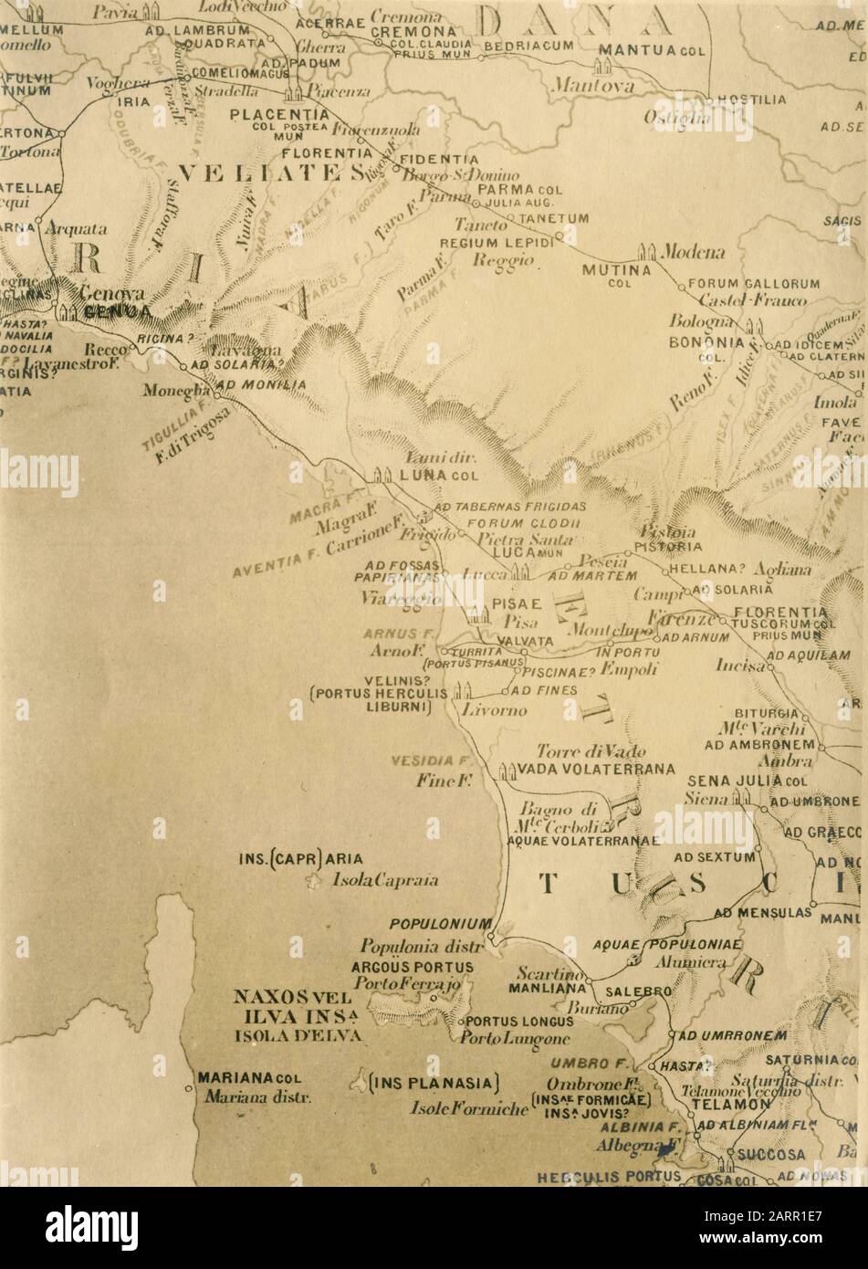 Old map of the upper Tyrrhenian sea, Italy 1920s Stock Photo