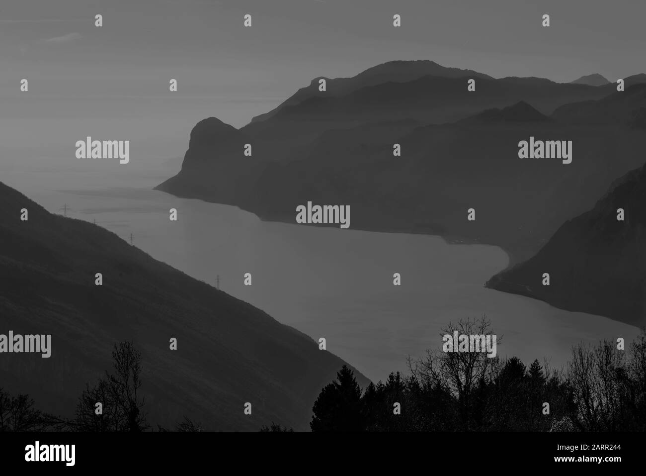 Beautiful landscape lake scenic view Black and White Stock Photos ...