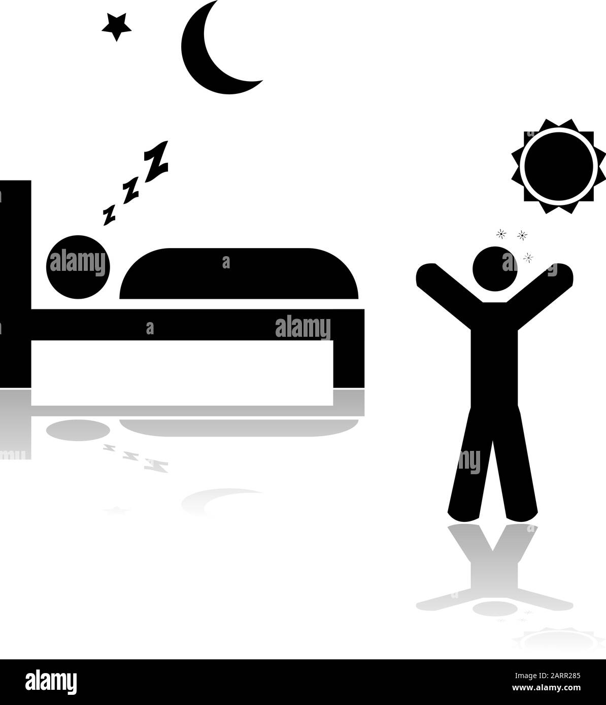 Icon illustration showing one person sleeping at night and another waking up during the day Stock Vector