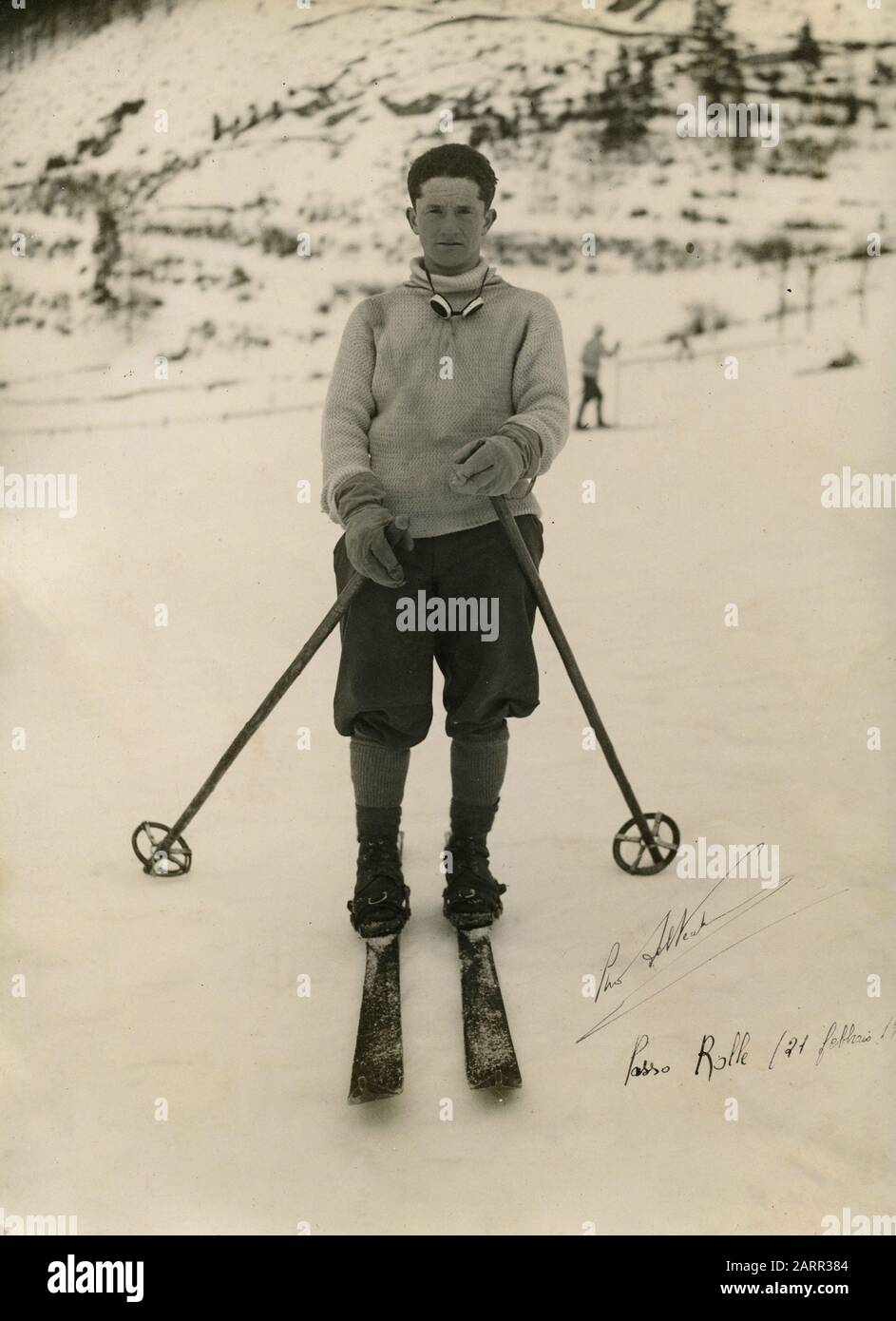 Skier on the snow at Passo Rolle, Italy 1931 Stock Photo