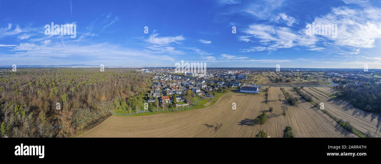 Aerial view on the German village of Moerfelden-Walldorf close to Frankfurt during daytime Stock Photo