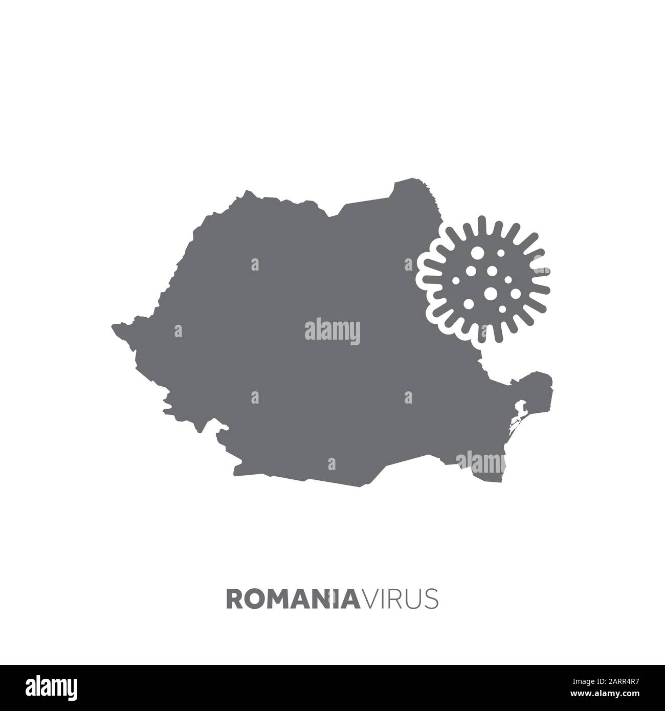 Romania map with a virus microbe. Illness and disease outbreak Stock Vector