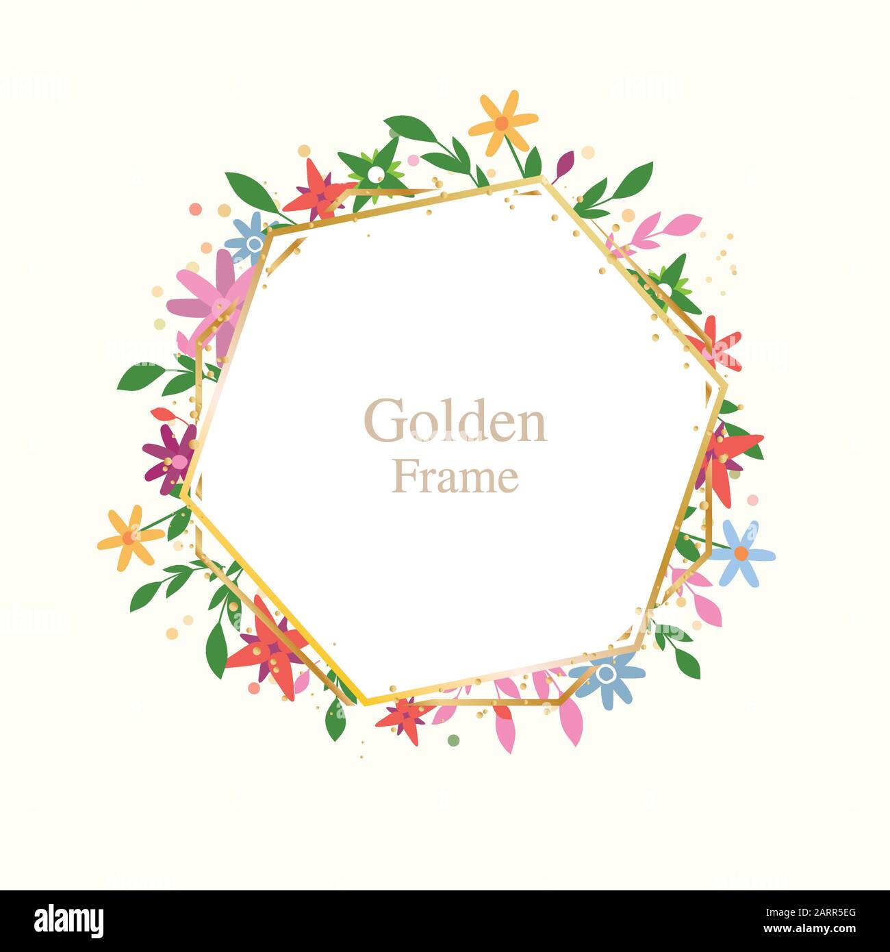 Flowers geometric polygonal frame. Vintage art decors. Elegant, trendy, luxury collection of polyhedrons art deco style for wedding invitations, luxur Stock Photo