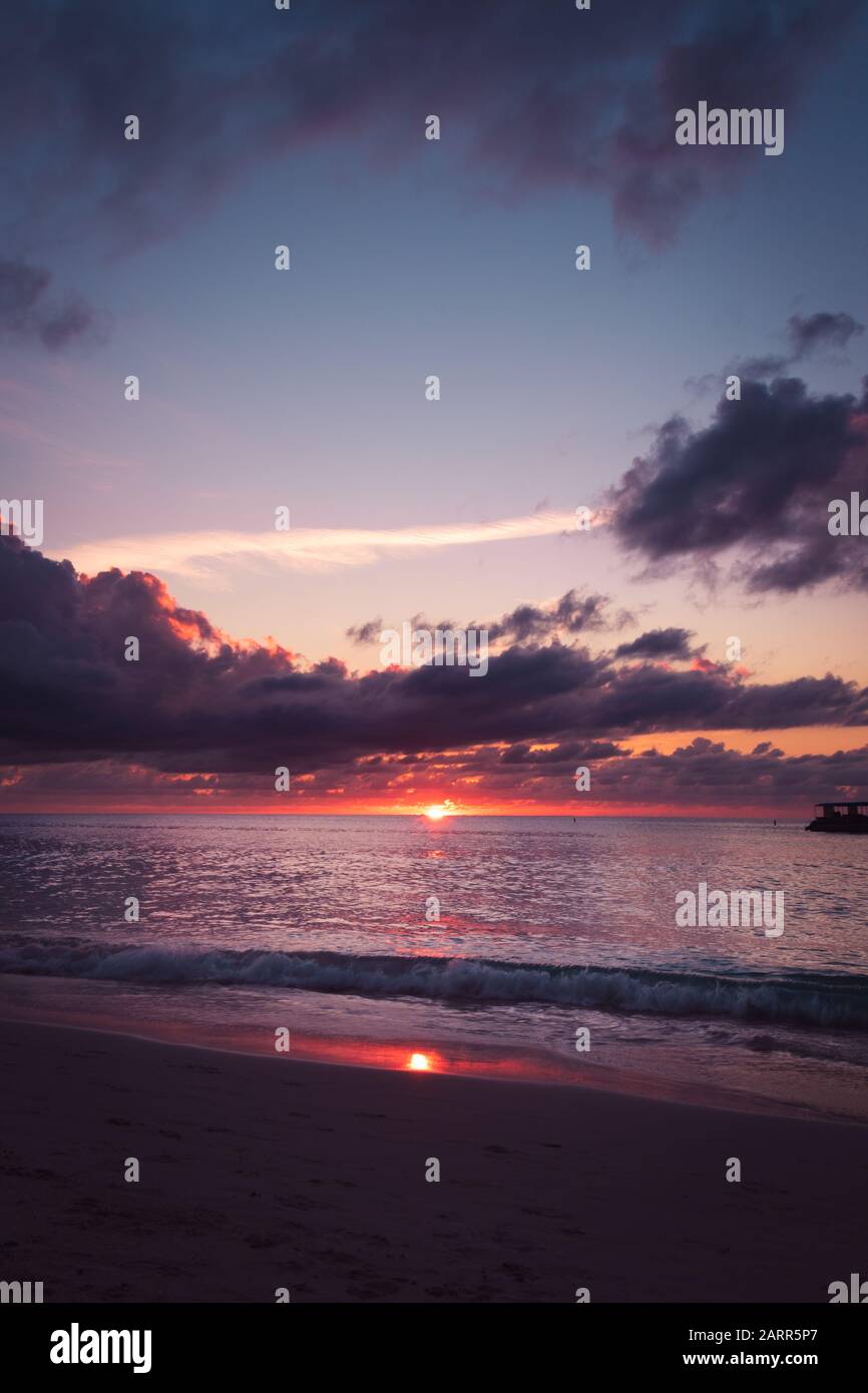 Seven Mile Beach sunset Cayman Islands Stock Photo