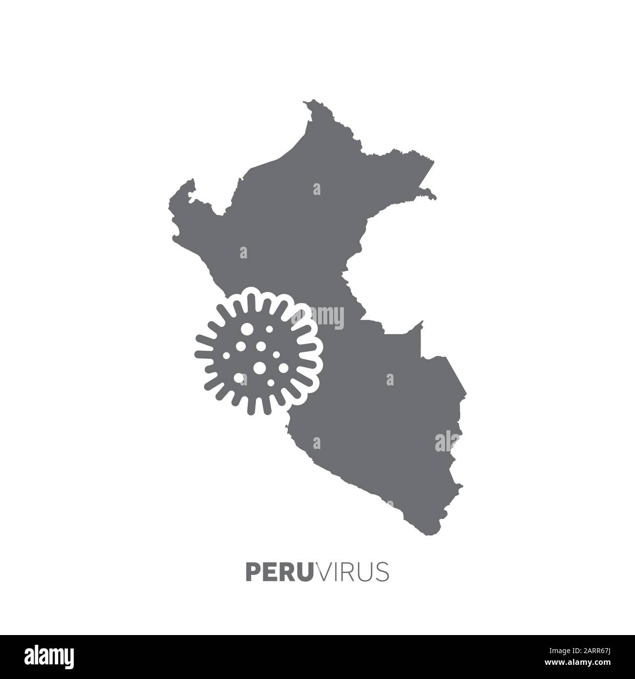Peru map with a virus microbe. Illness and disease outbreak Stock