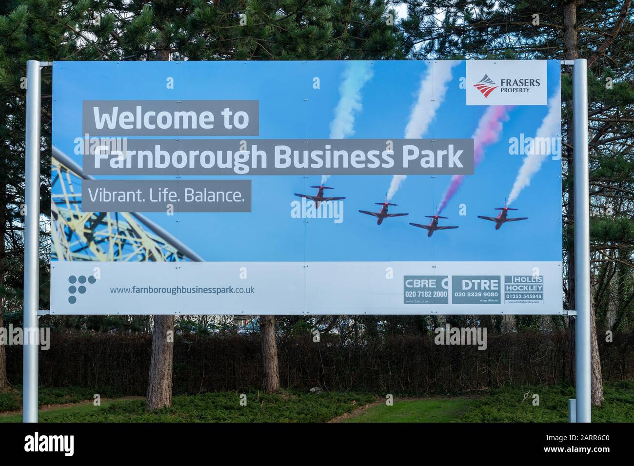 Farnborough Business Park welcome sign, Hampshire, England, UK Stock Photo
