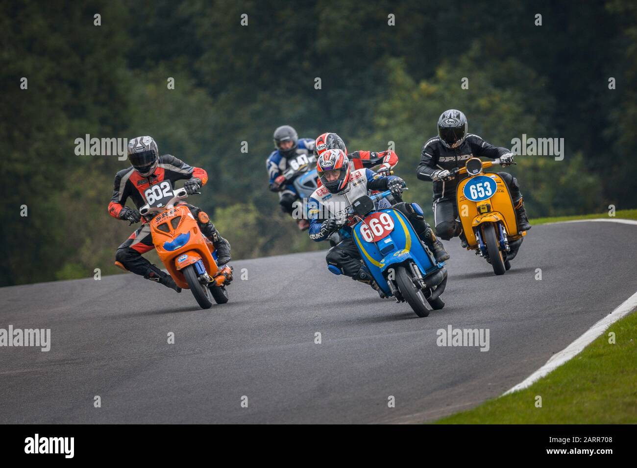 Scooter racing at Cadwell Park. Stock Photo