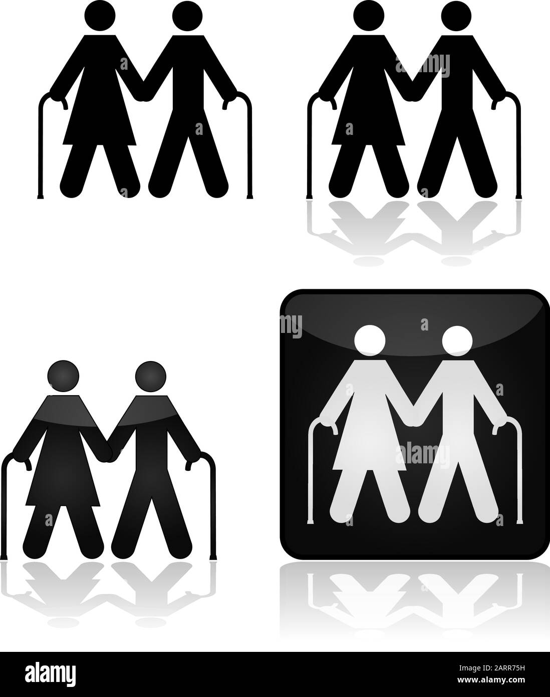 Concept illustration showing an older couple walking with canes Stock Vector