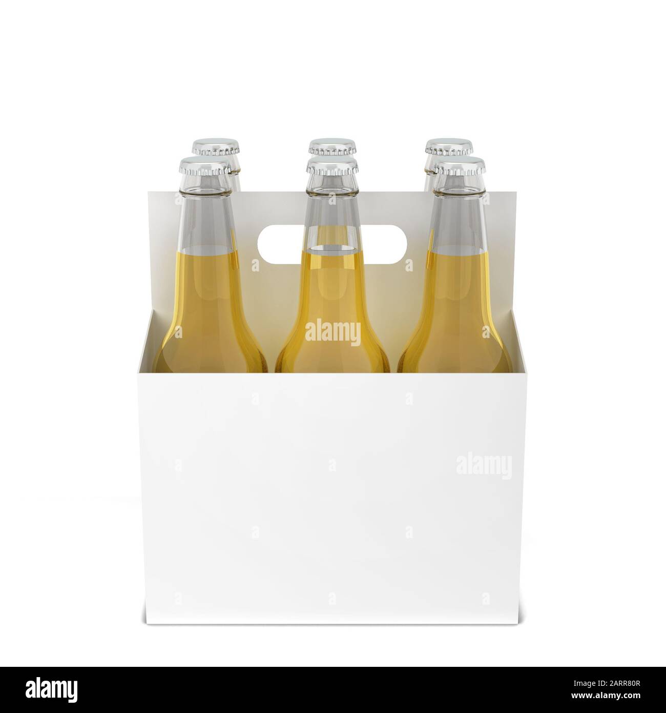 Beer bottles six pack. 3d illustration isolated on white background Stock Photo