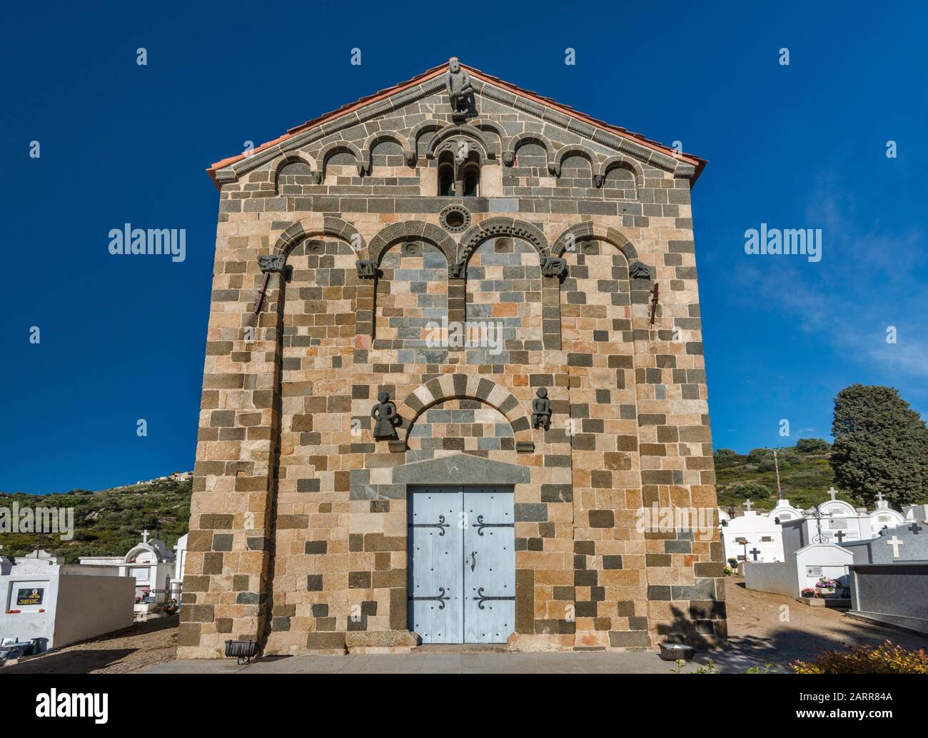 Eglise de la Trinite (Trinity Church), 11th century, Romanesque-Pisan style, in Aregno, Balagne region, Haute-Corse, Corsica, France Stock Photo