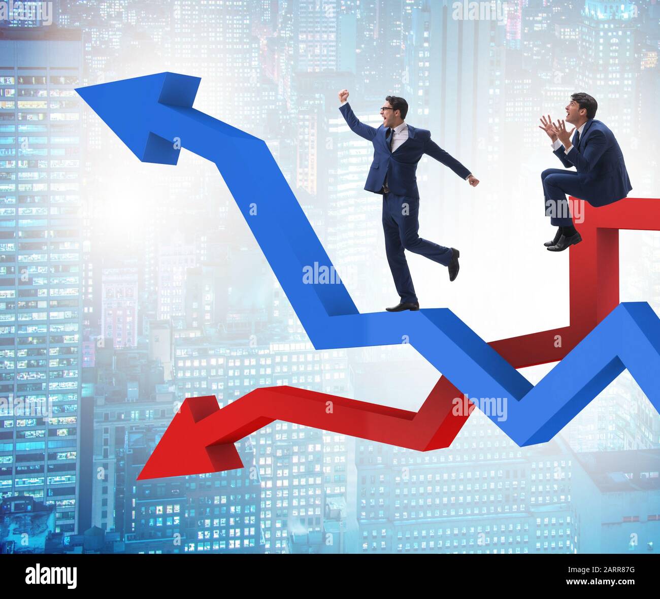 The businessman with charts of growth and decline Stock Photo - Alamy