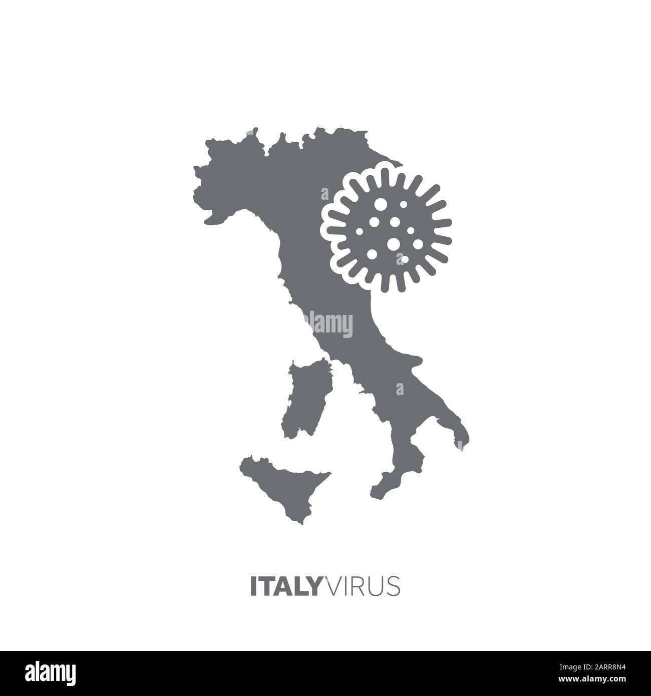 Italy map with a virus microbe. Illness and disease outbreak Stock Vector