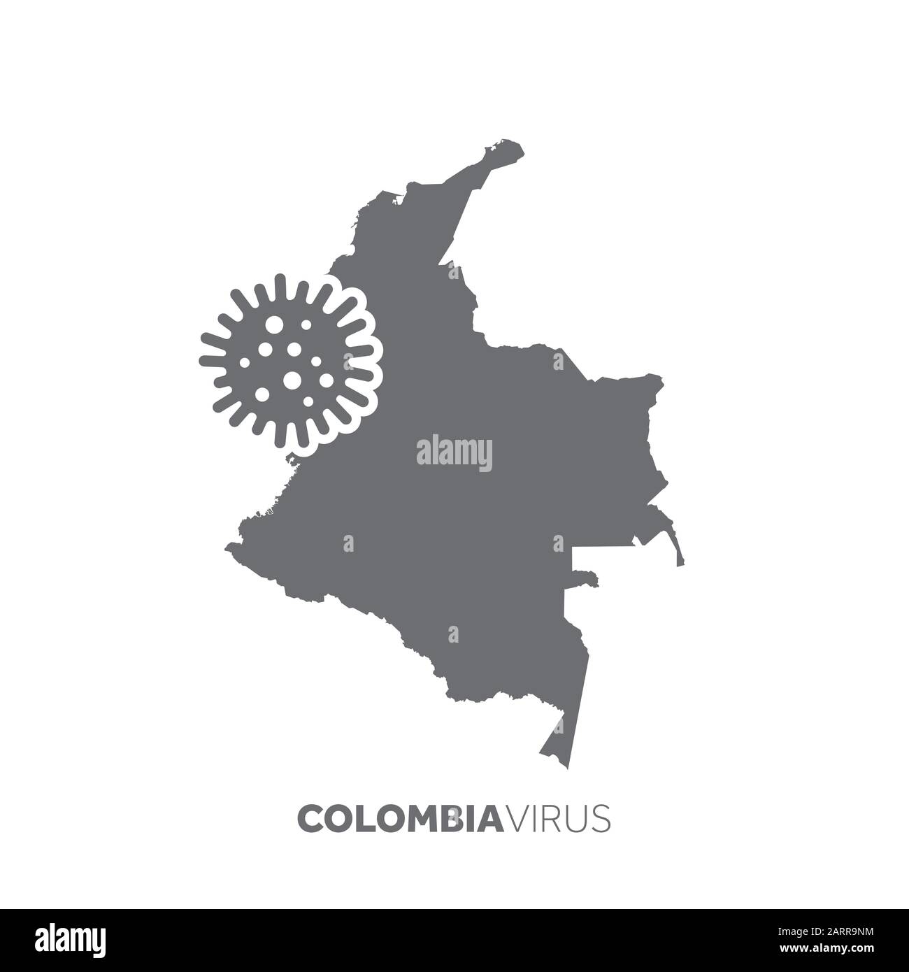 Colombia map with a virus microbe. Illness and disease outbreak Stock Vector