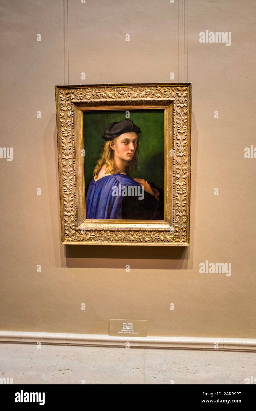 A framed Raphael, oil on canvas, 'Bindo Altoviti', hanging at the National Gallery of Art, in Washington, D.C. Stock Photo