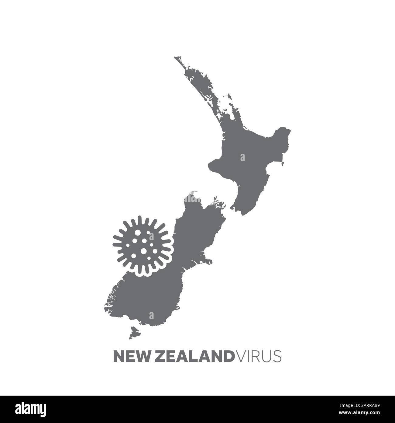 New Zealand map with a virus microbe. Illness and disease outbreak Stock Vector