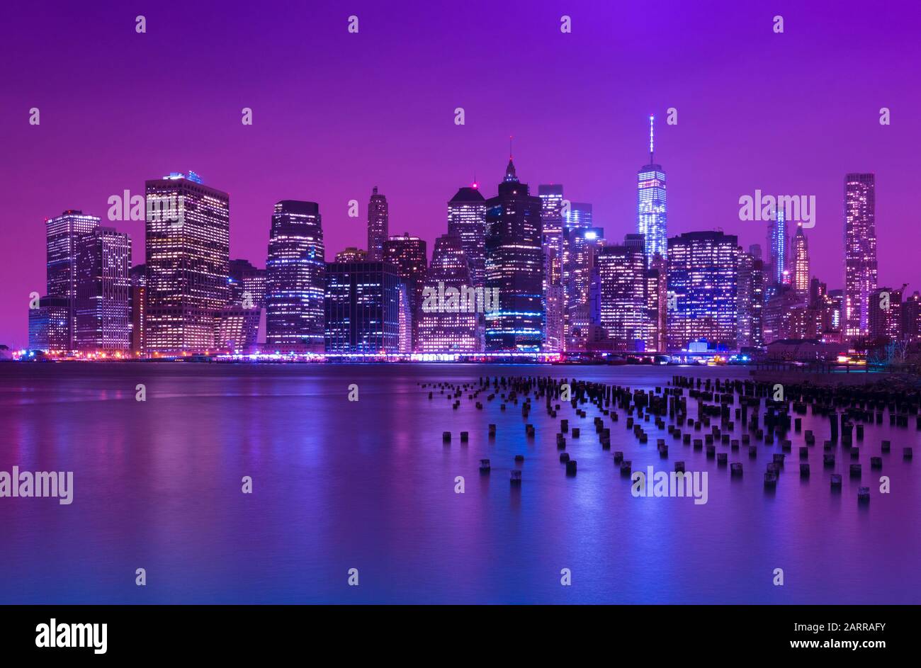 New york night skyline reflections hi-res stock photography and images ...