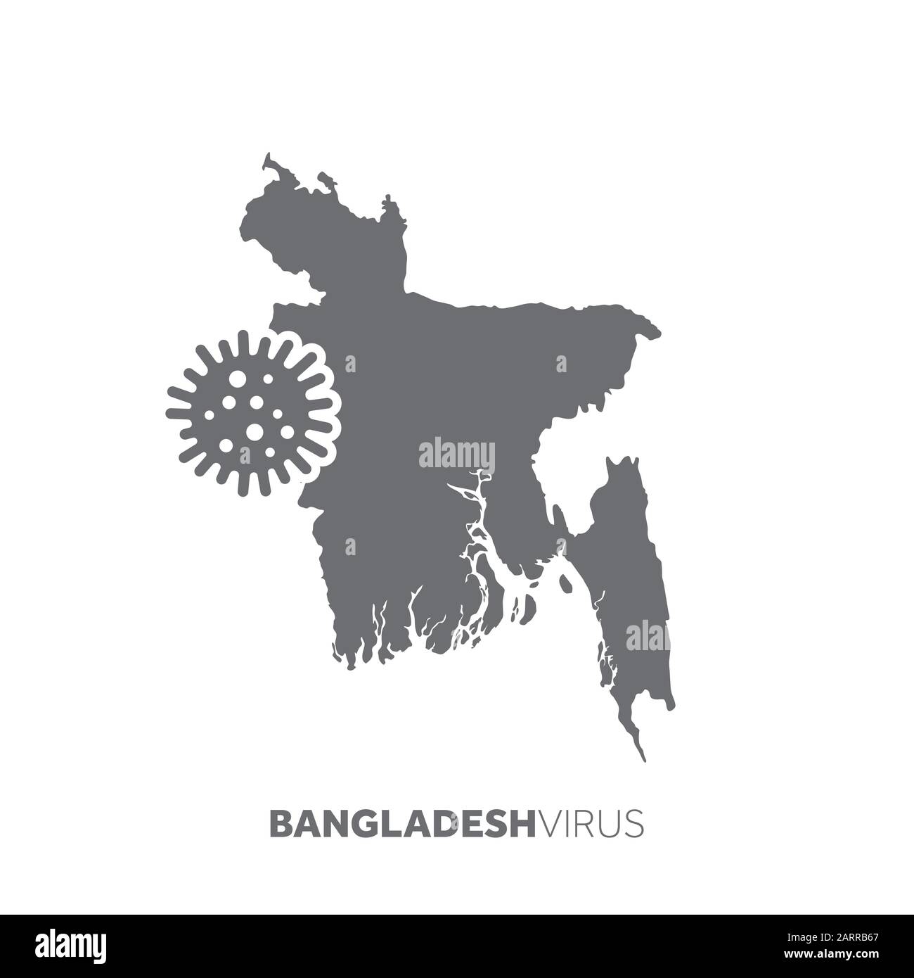 Bangladesh map with a virus microbe. Illness and disease outbreak Stock