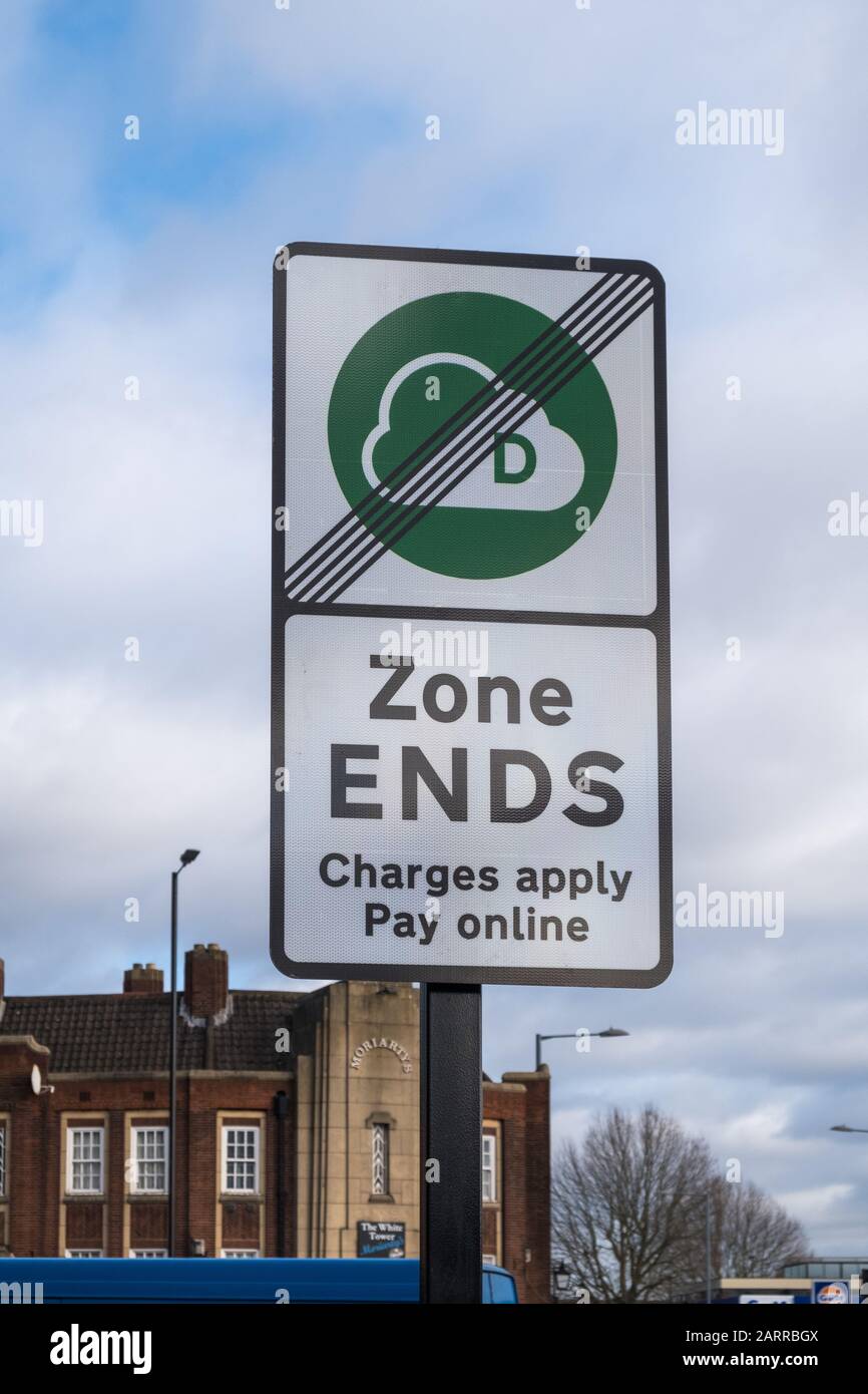 Signs have started going up on roads around Birmingham in preparation for the Clean Air Zone which comes into operation in summer 2020 Stock Photo
