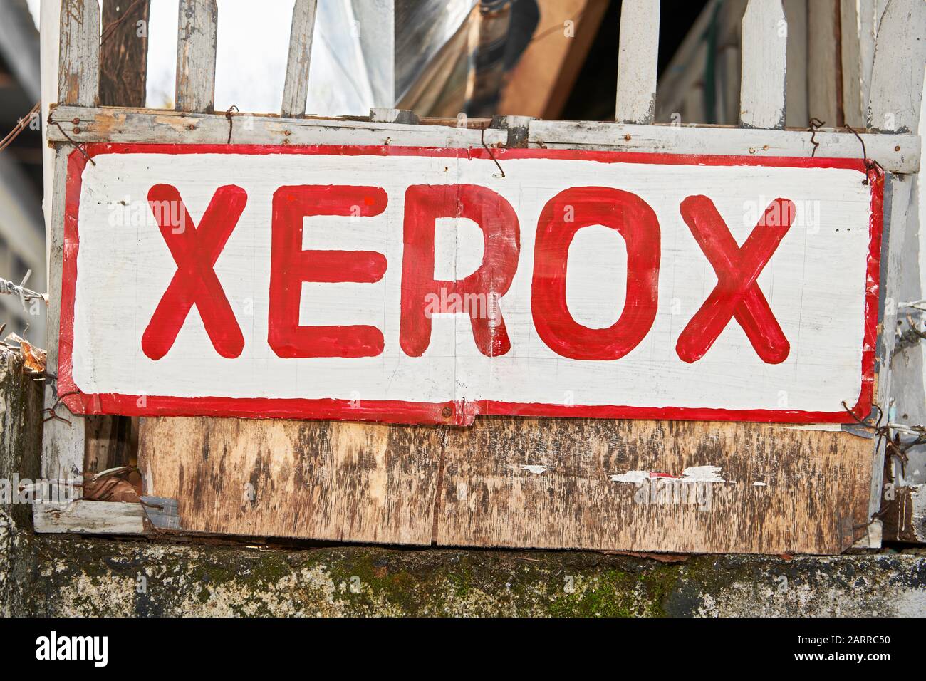 Ibajay, Aklan Province, Philippines: Hand-painted Xerox signage on plywood, informing the people that a copy machine is available Stock Photo