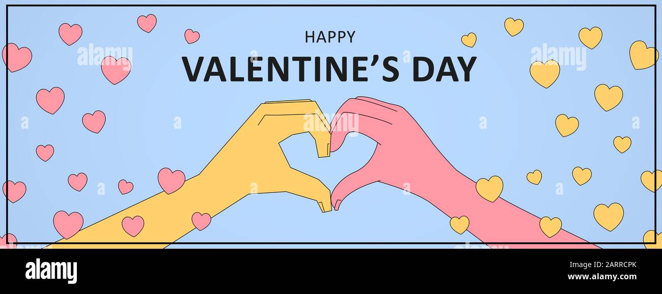 Valentine's Day Card With Hands Gesturing Heart Over Blue Background ...
