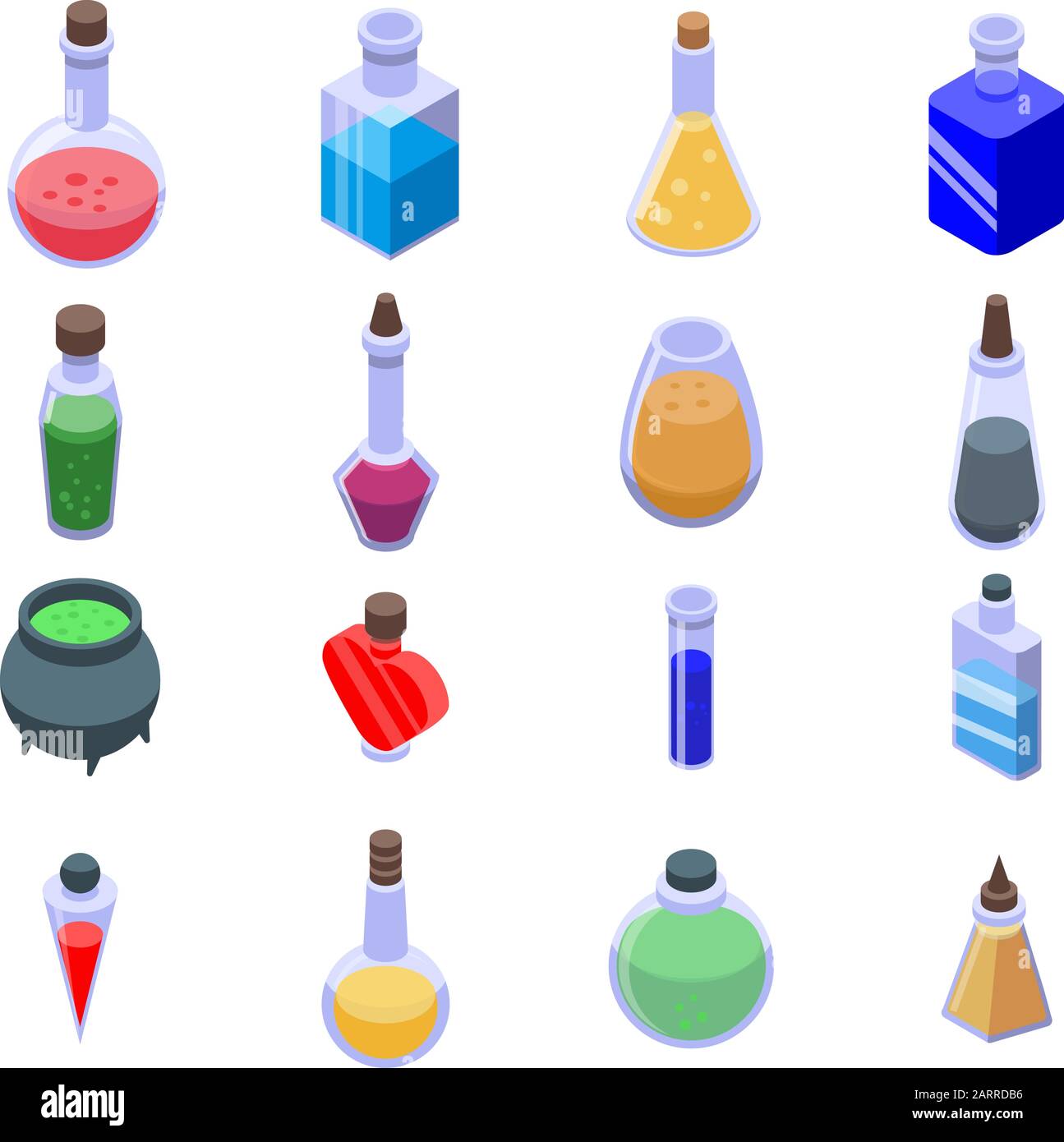 Potion icons set, isometric style Stock Vector