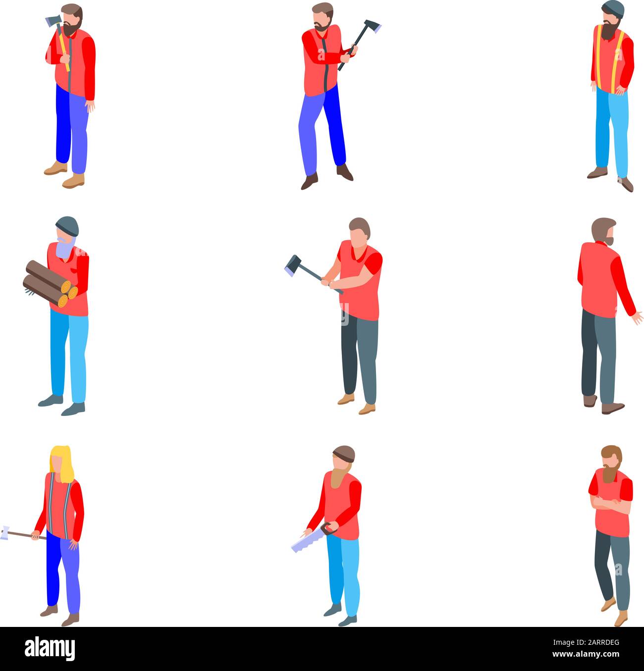 Lumberjack icons set, isometric style Stock Vector