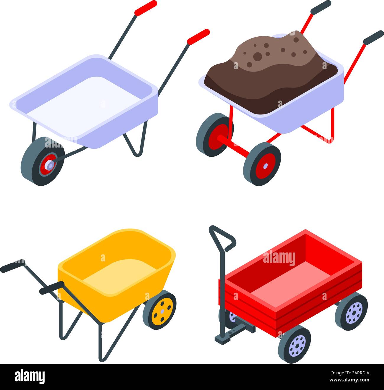 Wheelbarrow icons set, isometric style Stock Vector