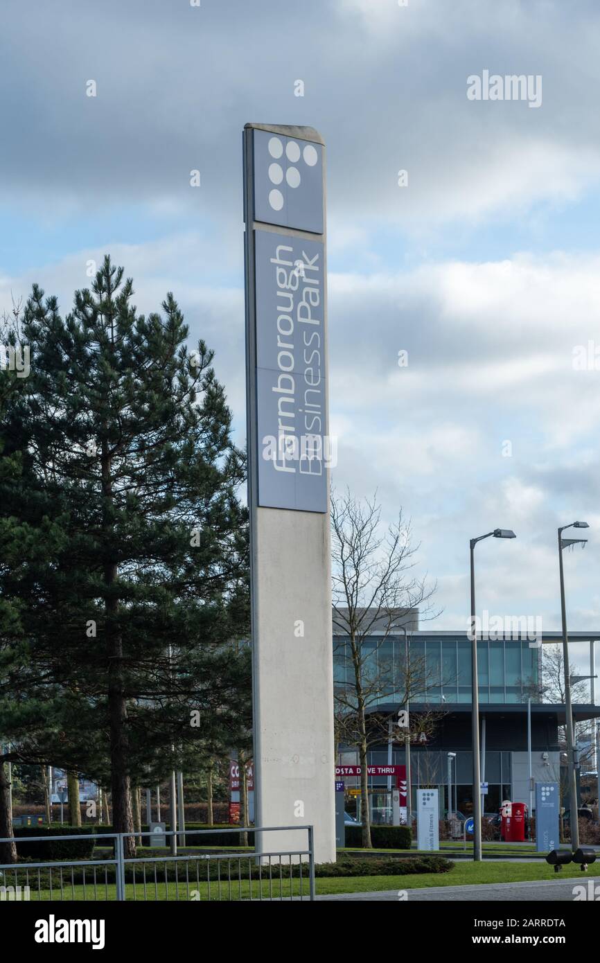 Farnborough Business Park sign, Hampshire, England, UK Stock Photo