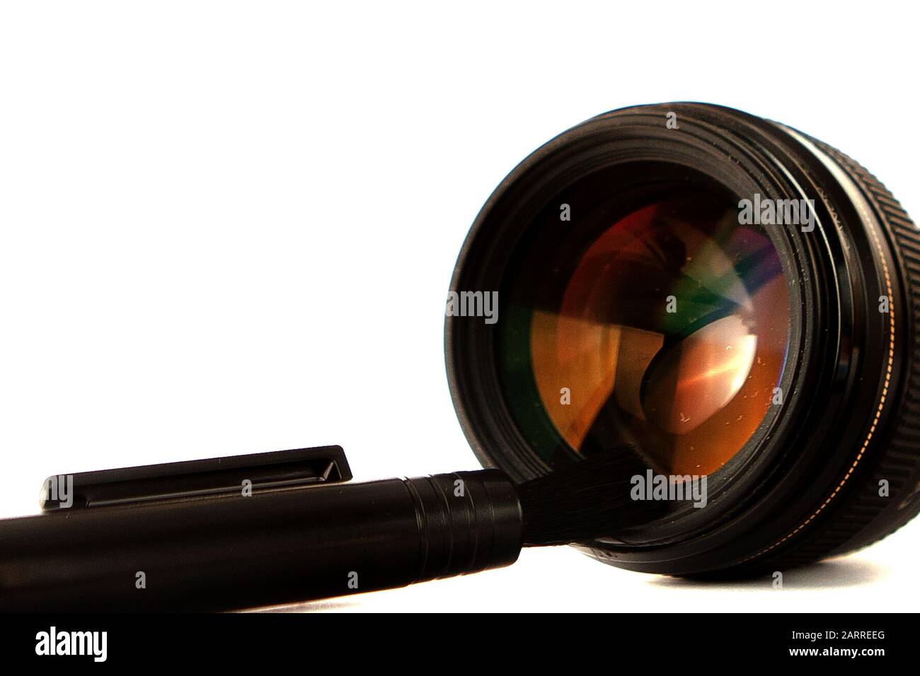 Modern camera Lens cleaning with brush close up view Stock Photo Alamy