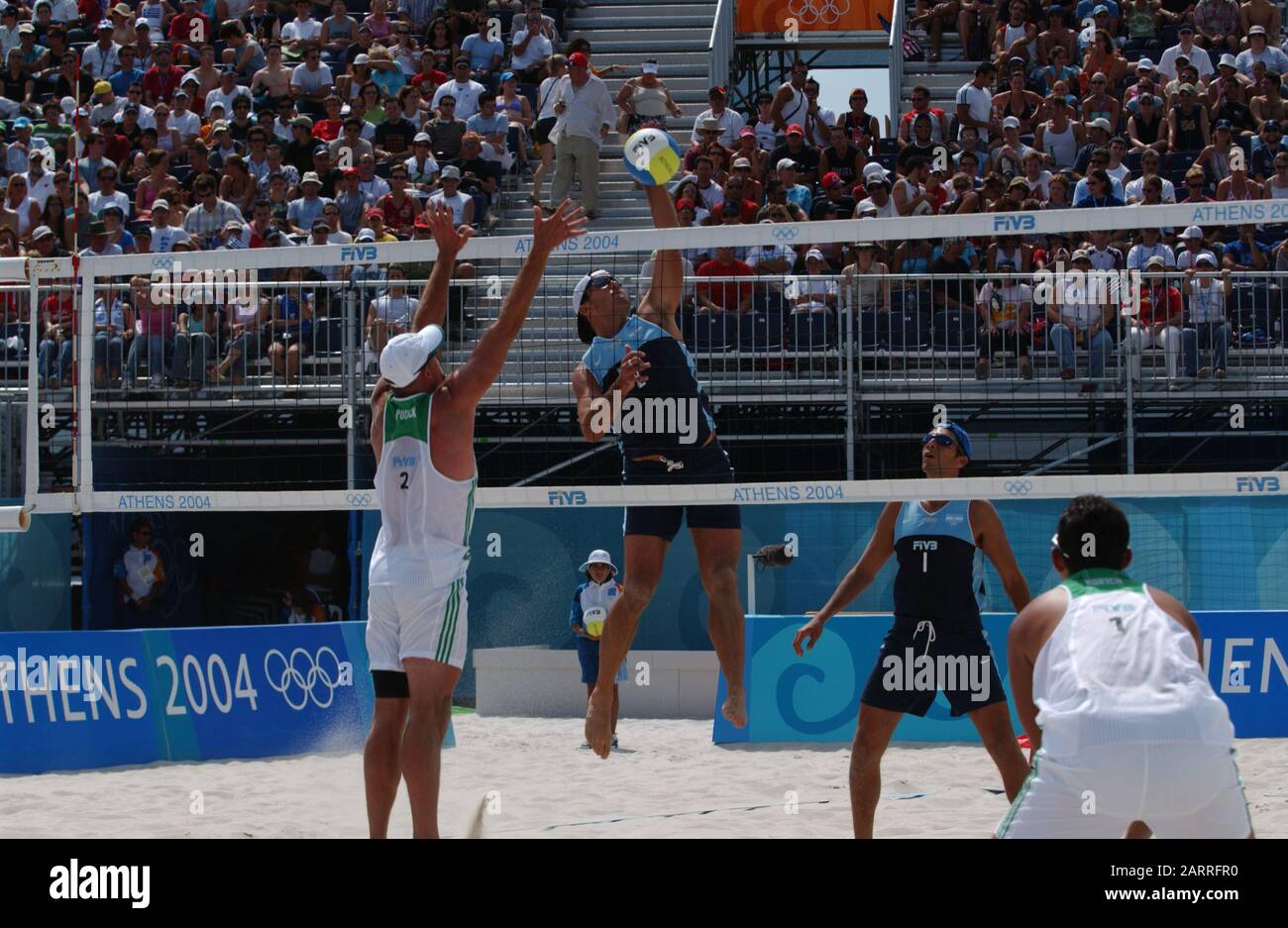 20040816 Olympic Games Athens Greece [Beach Volley Ball] Faliro Coastal Zone - Olympic Complex Mandatory Peter Spurrier/Intersport Images Stock Photo