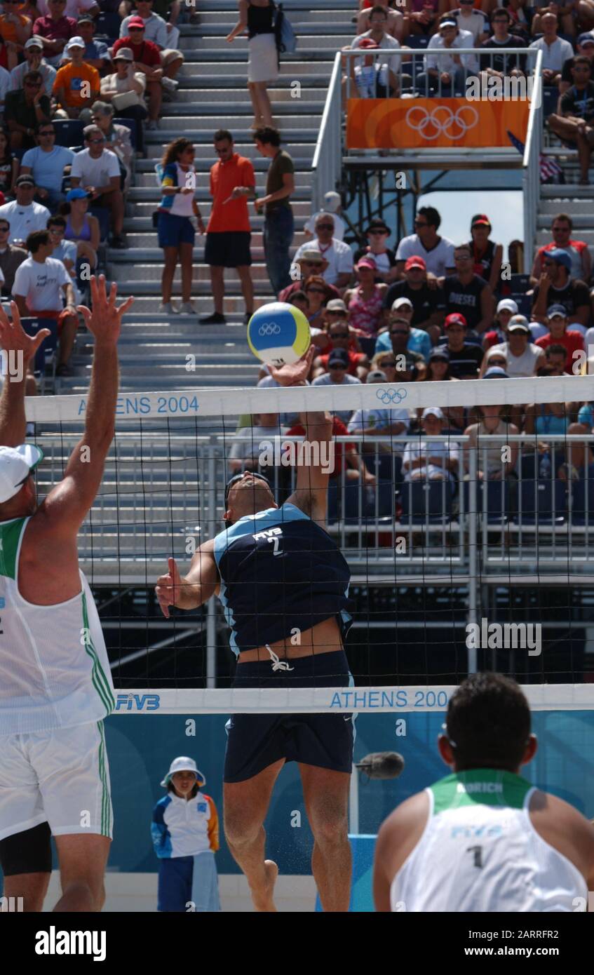 20040816 Olympic Games Athens Greece [Beach Volley Ball] Faliro Coastal Zone - Olympic Complex Mandatory Peter Spurrier/Intersport Images Stock Photo