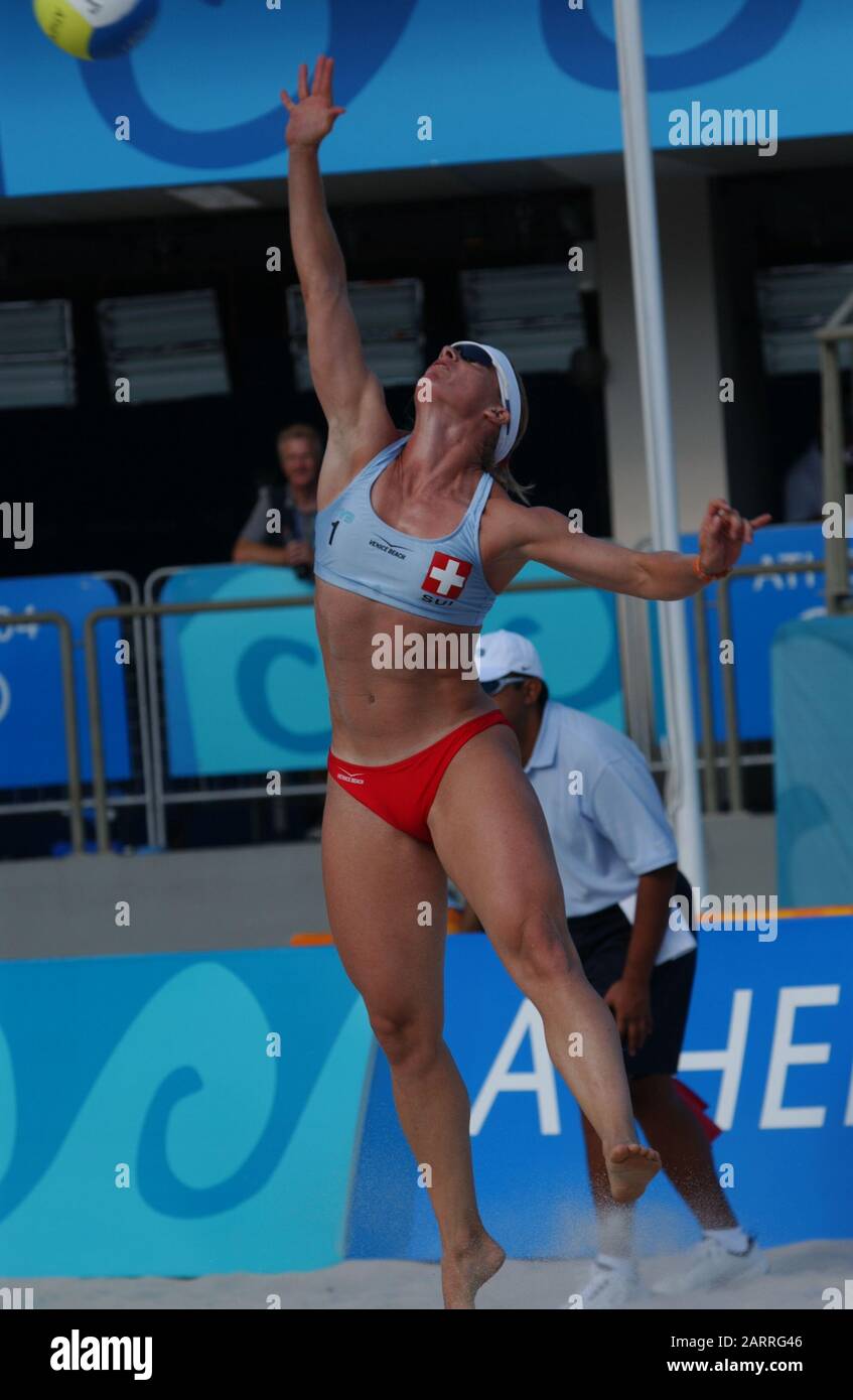 20040816 Olympic Games Athens Greece [Beach Volley Ball] Faliro Coastal Zone - Olympic Complex Mandatory Peter Spurrier/Intersport Images Stock Photo