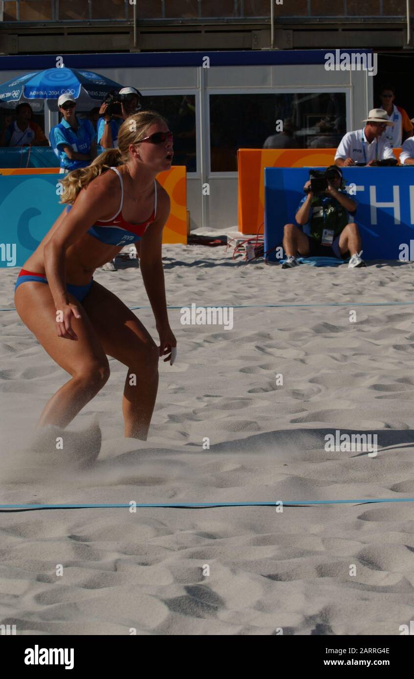 20040816 Olympic Games Athens Greece [Beach Volley Ball] Faliro Coastal Zone - Olympic Complex Mandatory Peter Spurrier/Intersport Images Stock Photo