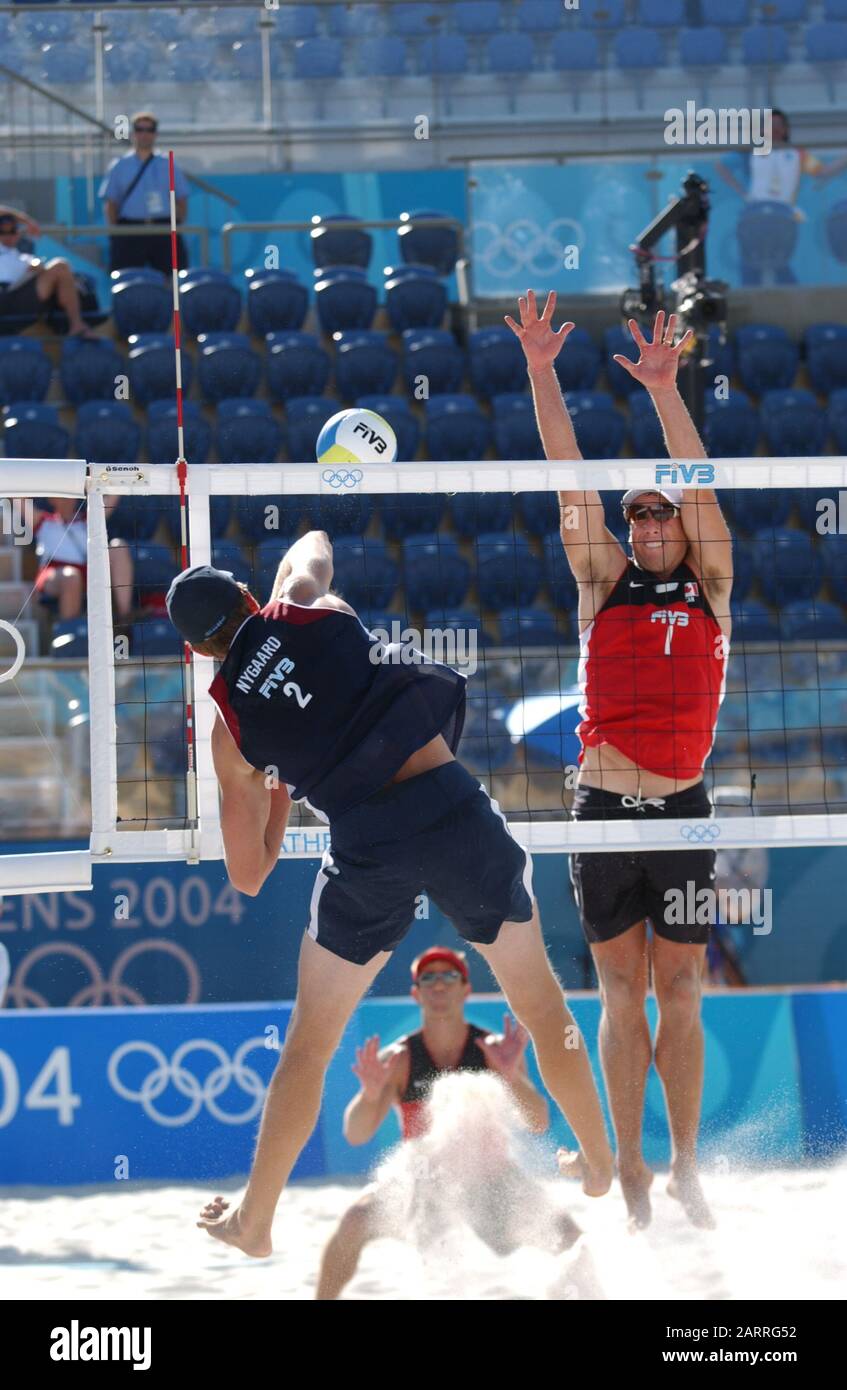 20040816 Olympic Games Athens Greece [Beach Volley Ball] Faliro Coastal Zone - Olympic Complex Mandatory Peter Spurrier/Intersport Images Stock Photo