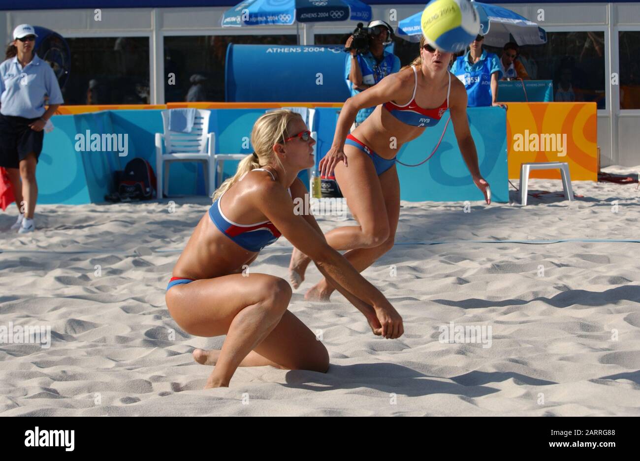 20040816 Olympic Games Athens Greece [Beach Volley Ball] Faliro Coastal Zone - Olympic Complex Mandatory Peter Spurrier/Intersport Images Stock Photo