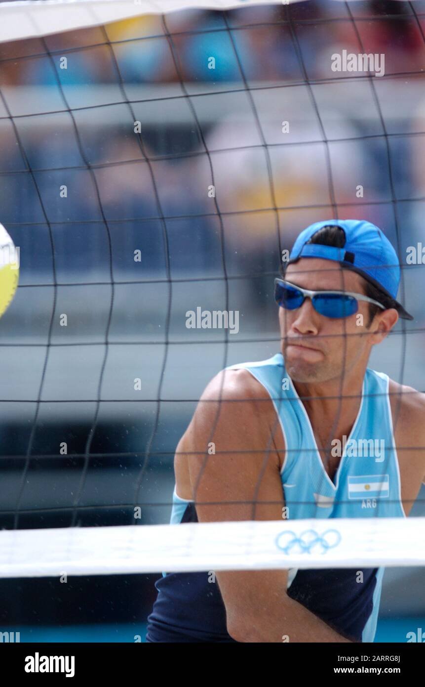 20040816 Olympic Games Athens Greece [Beach Volley Ball] Faliro Coastal Zone - Olympic Complex Mandatory Peter Spurrier/Intersport Images Stock Photo