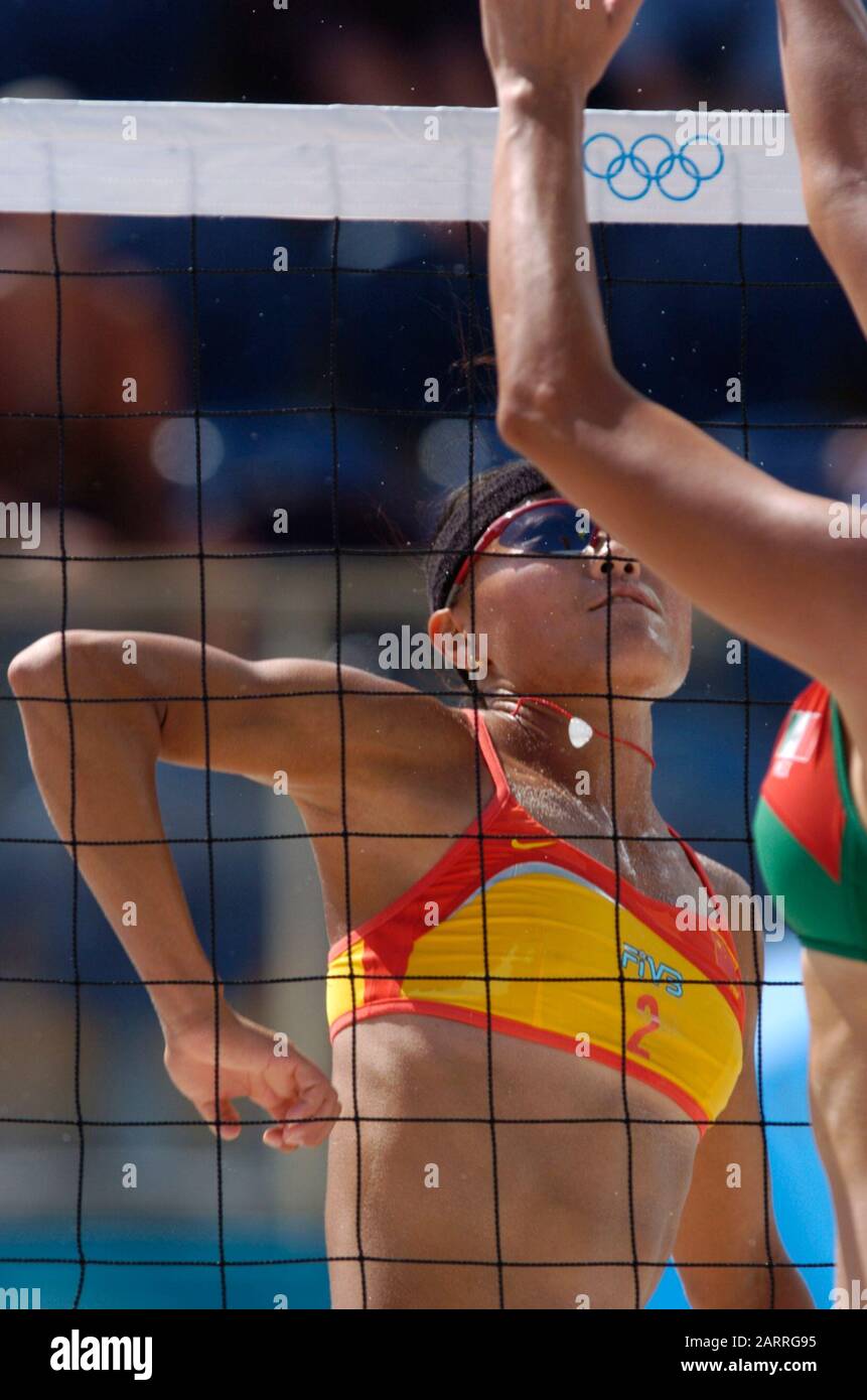 20040816 Olympic Games Athens Greece [Beach Volley Ball] Faliro Coastal Zone - Olympic Complex Mandatory Peter Spurrier/Intersport Images Stock Photo