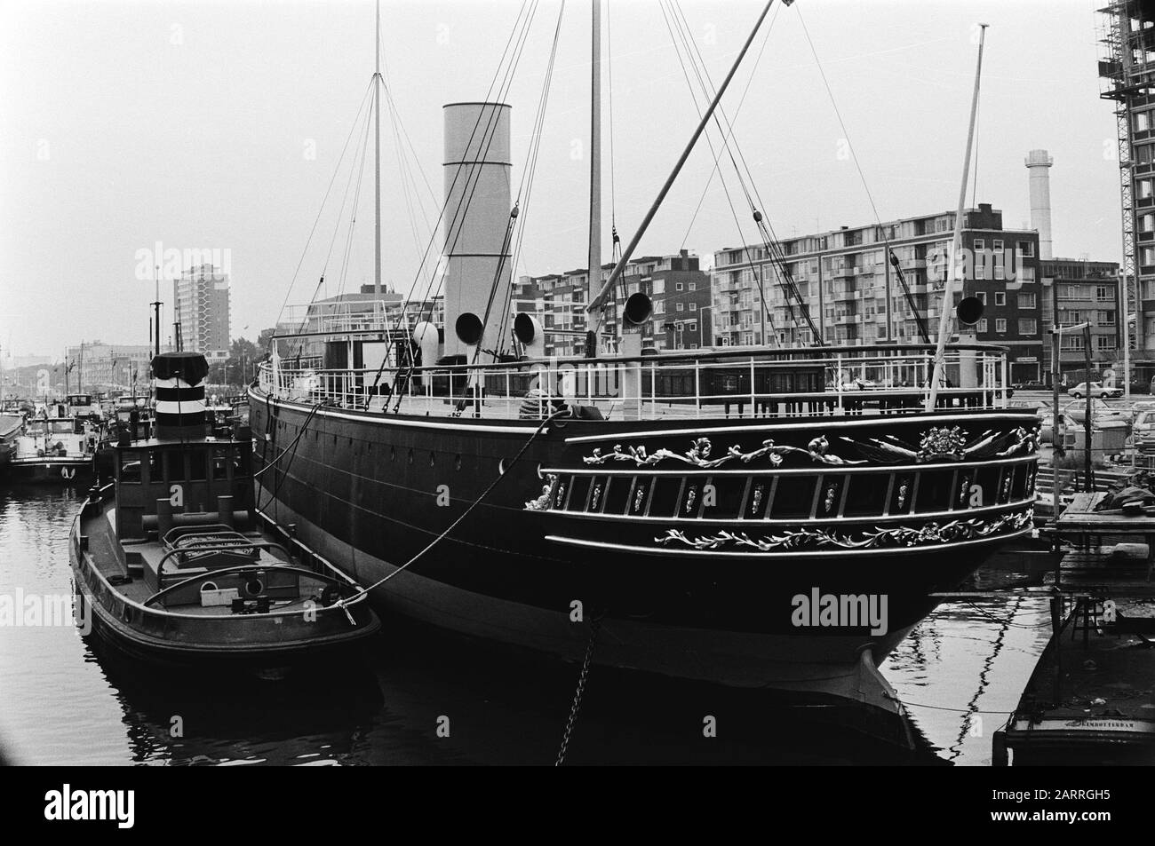 Armoured ship Buffalo decorated as museum ship  ships, museums, ports Date: 17 July 1979 Location: Rotterdam, South-Holland Keywords: ports, museums, ships Stock Photo