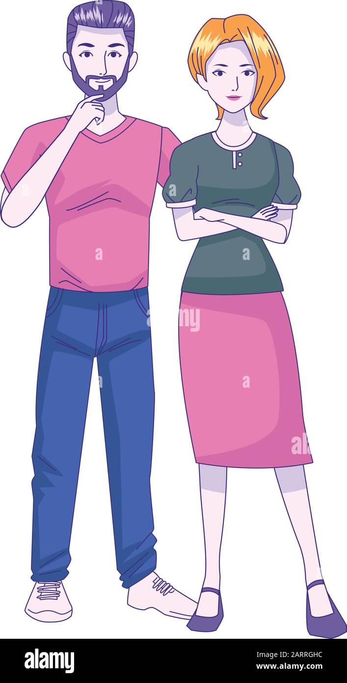 cartoon woman and man standing, colorful design Stock Vector Image ...