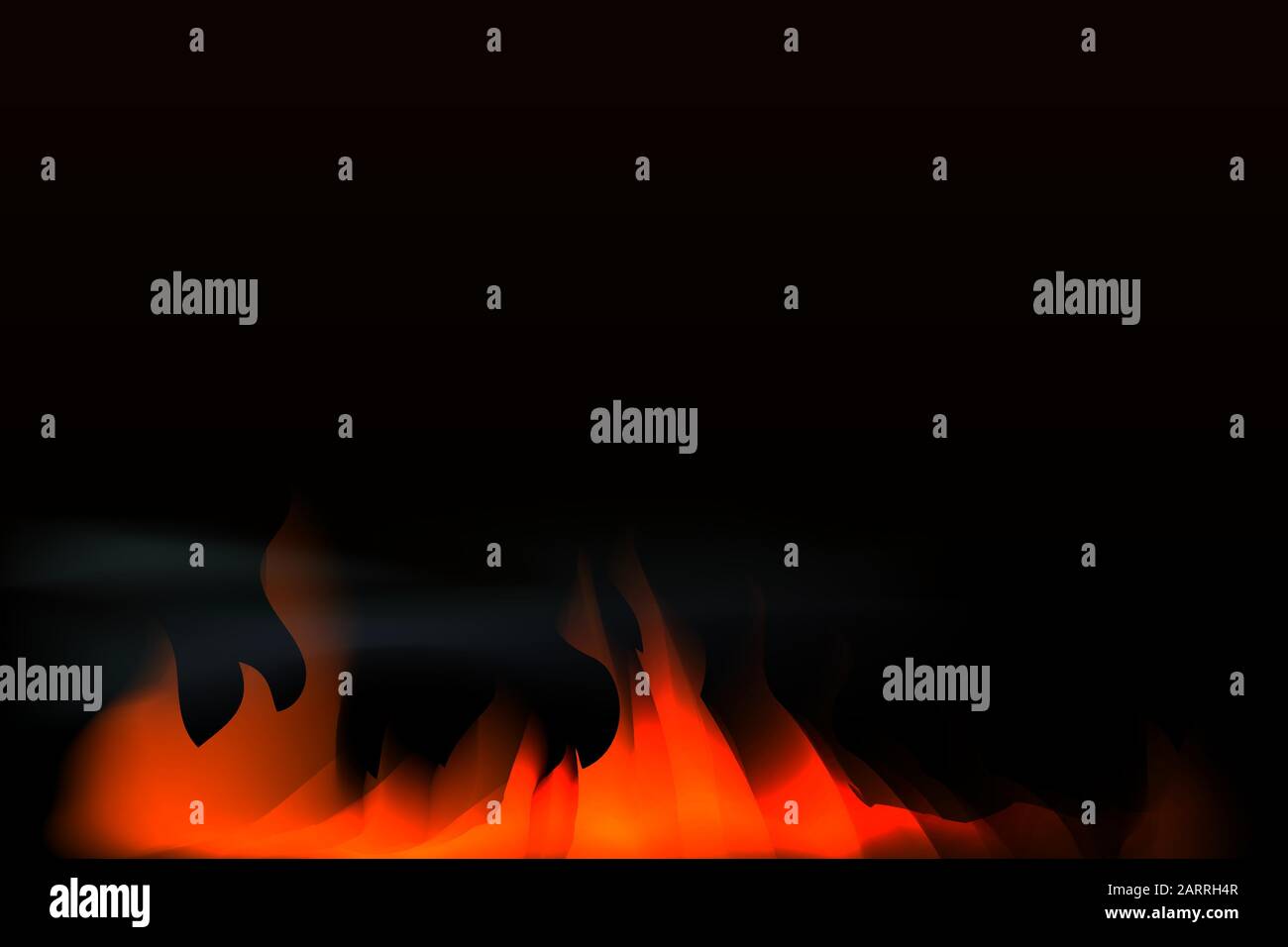 Vector flame fire with smoke on black background. Dark black with fire ...