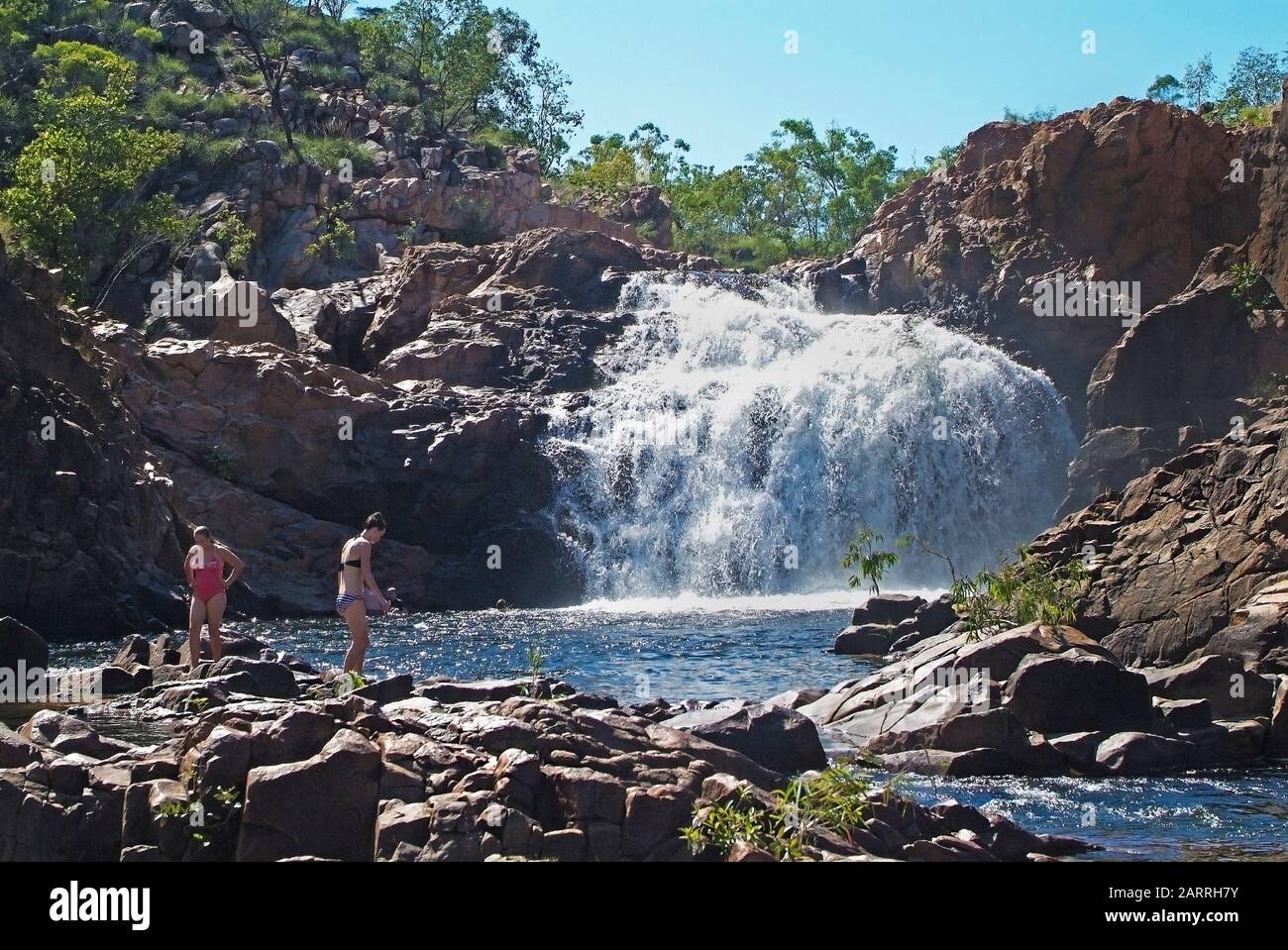 Katherine, NT, Australia - April 23, 2010: Unidentified people at Edith Falls in Nitmiluk National Park, Northern Territory Stock Photo