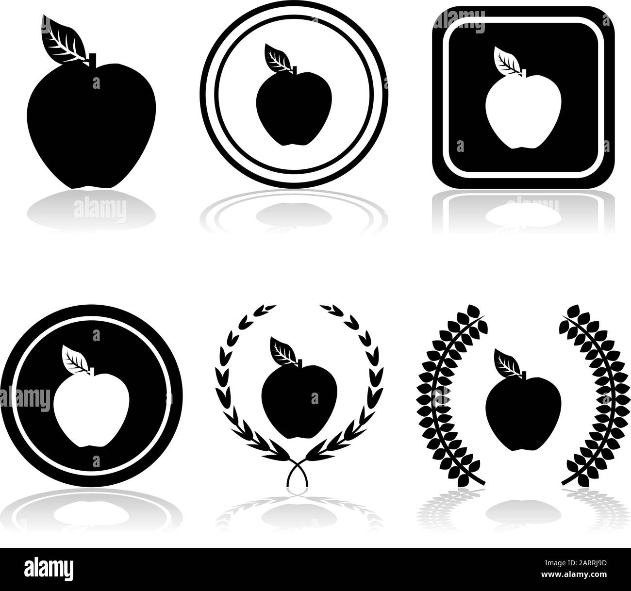 Icon set showing an apple combined with different design elements Stock Vector