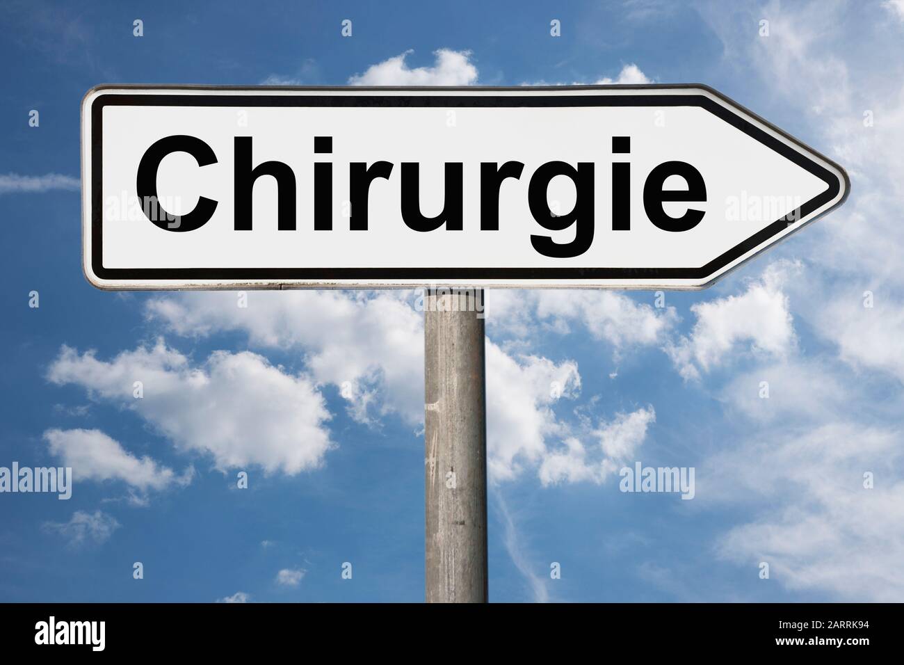 Detail photo of a signpost with the inscription Chirurgie (Surgery) Stock Photo